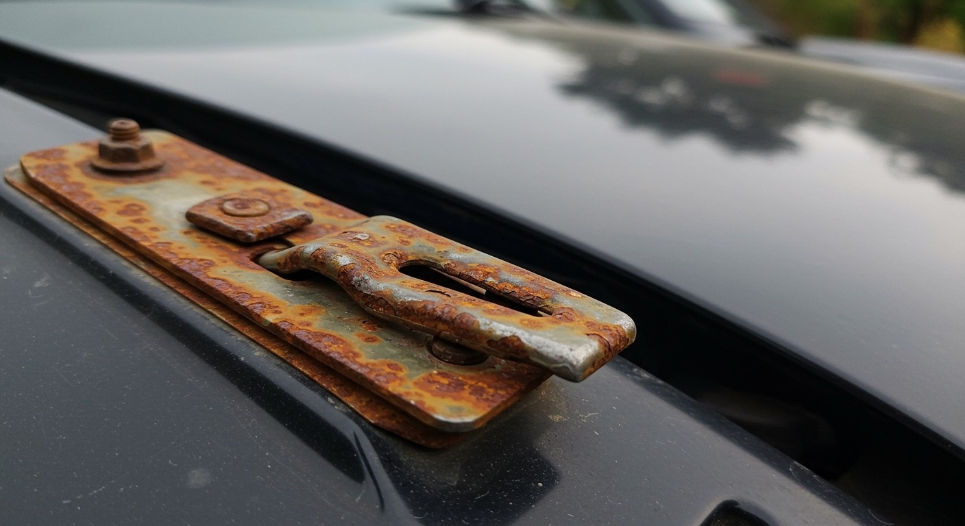 A rozsda akadályozza a motorháztető zár hatékony működését.