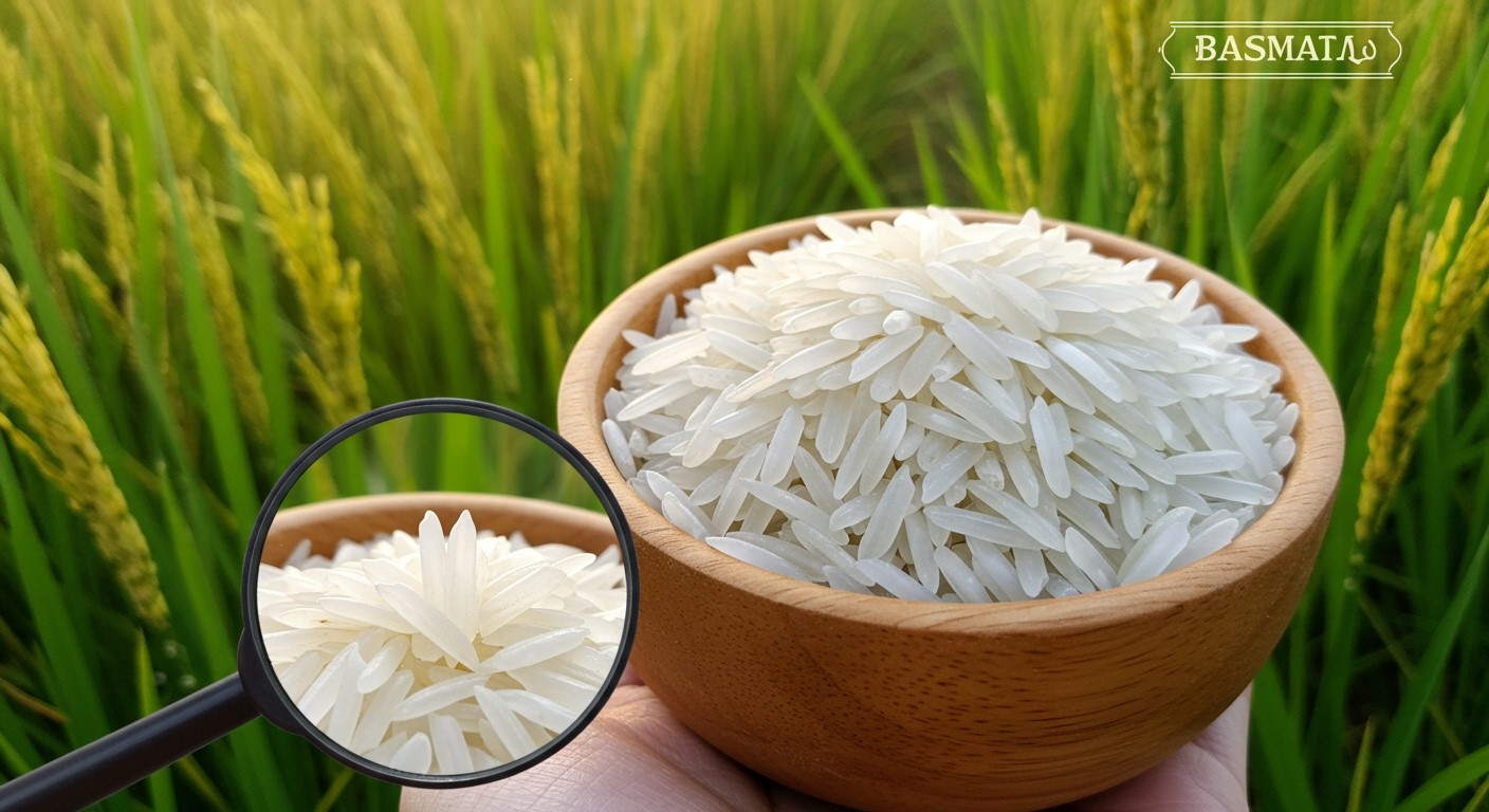 A valódi basmati rizs aromája és hosszú szemű formája.