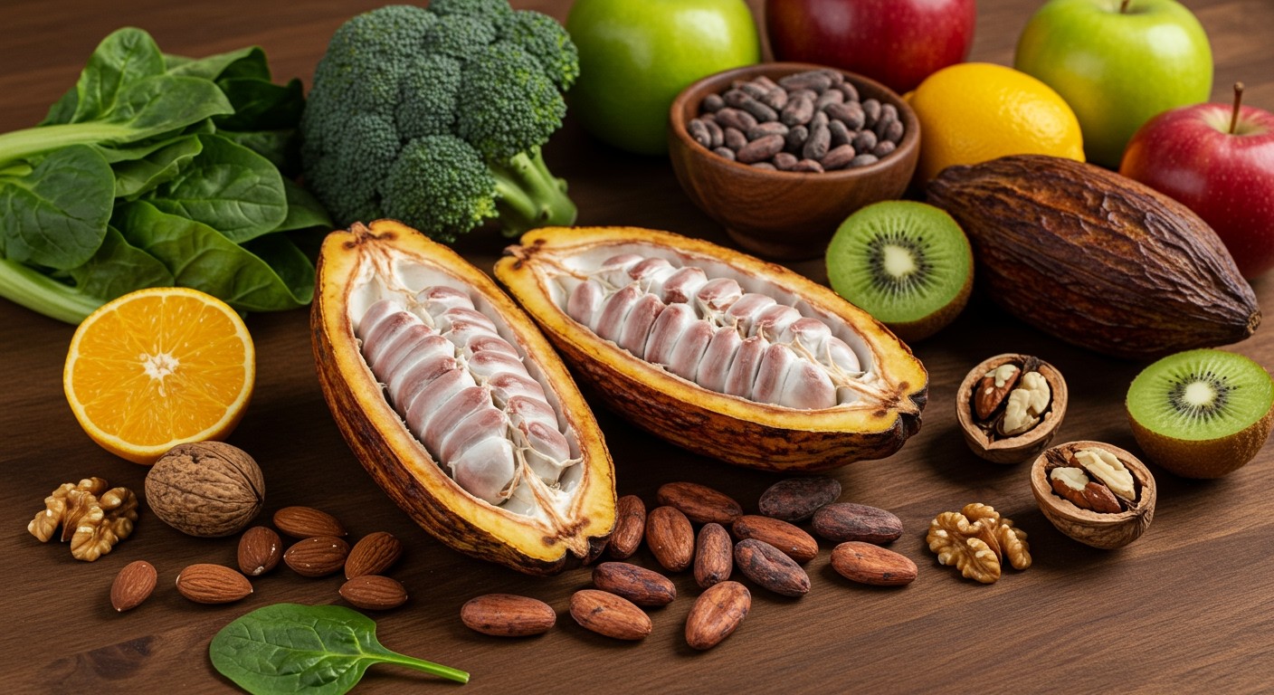 A kakaóbab gazdag flavonoidokban, erős antioxidánsokat tartalmaz.