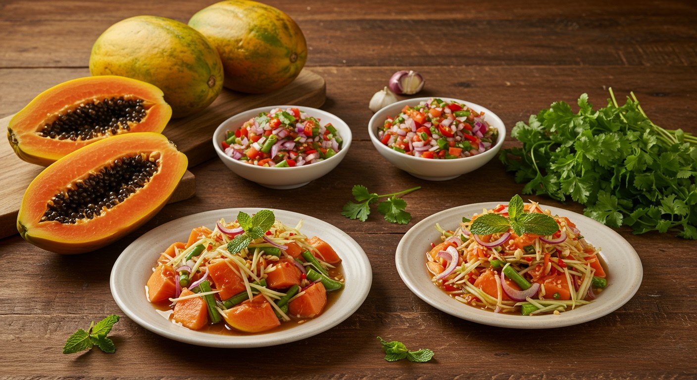 A papaya édes íze jól harmonizál sós ételekkel.