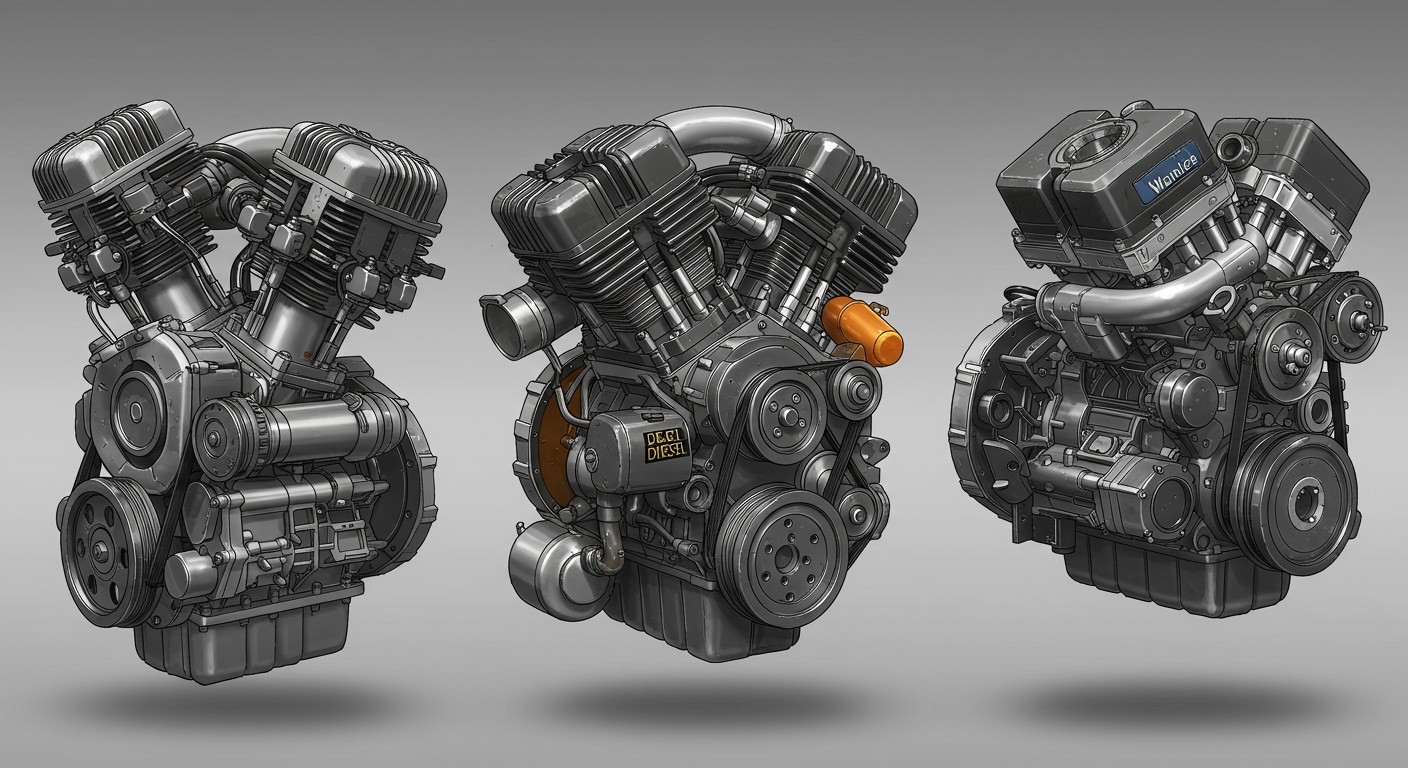 Az Otto-motor benzin, míg a Diesel-motor gázolajat használ.