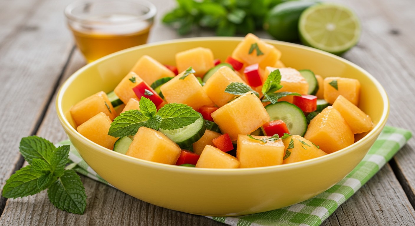 A sárgadinnye saláták vitaminban gazdag, friss ízeket kínálnak.