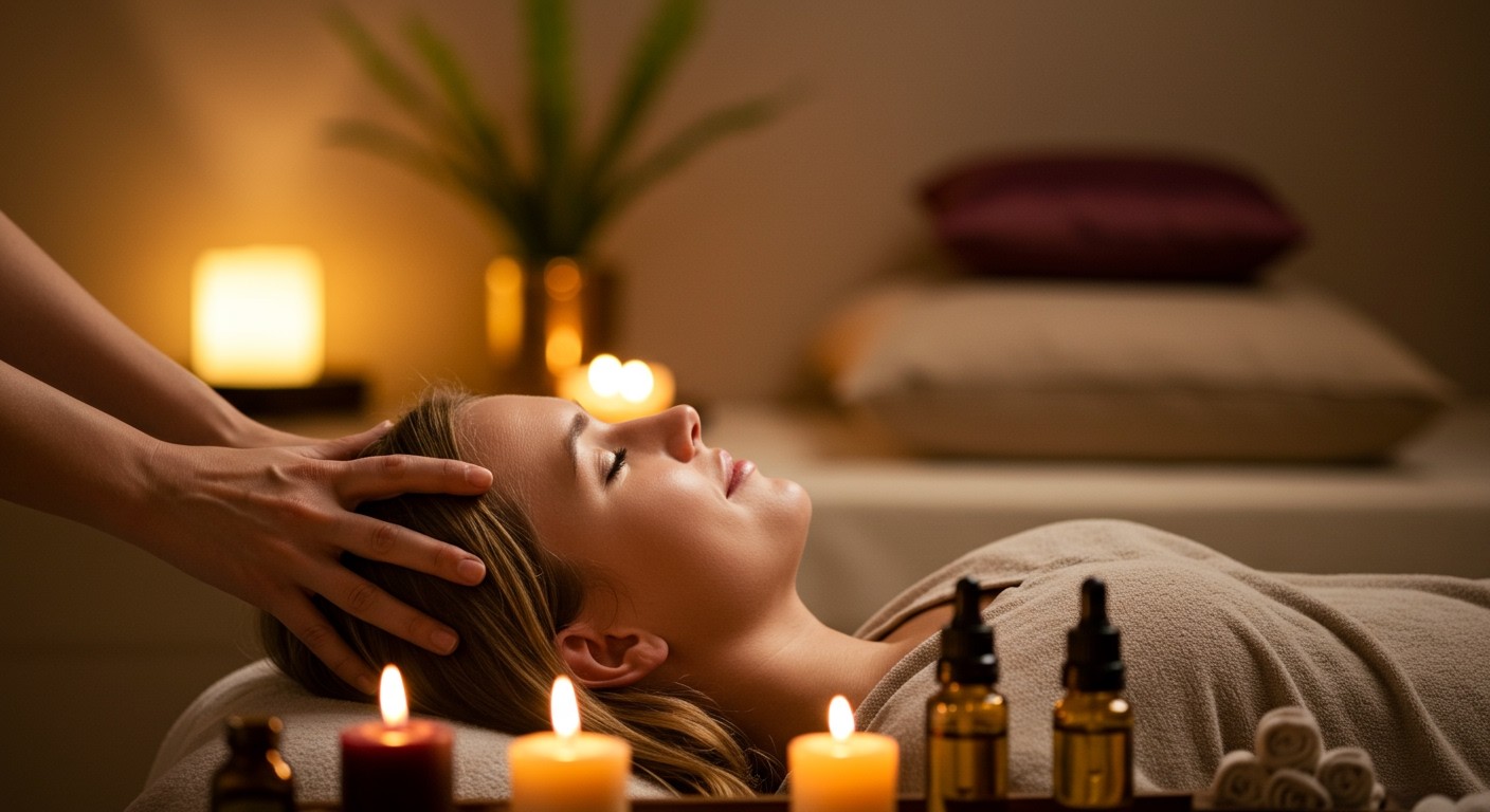 A fejmasszázs fokozza az aromaterápia hatékonyságát és relaxációt.