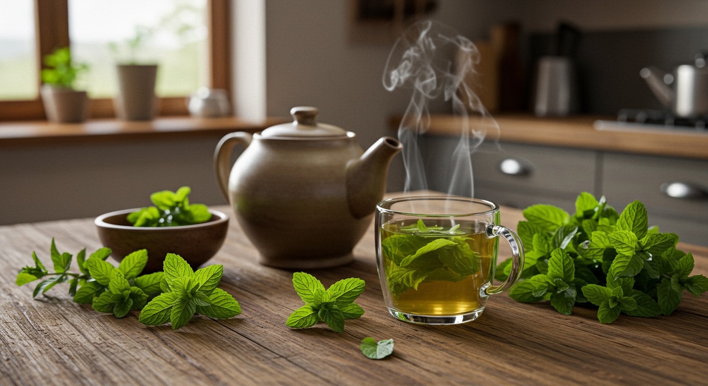 A menta tea forrázása fokozza az ízeket és hatást.
