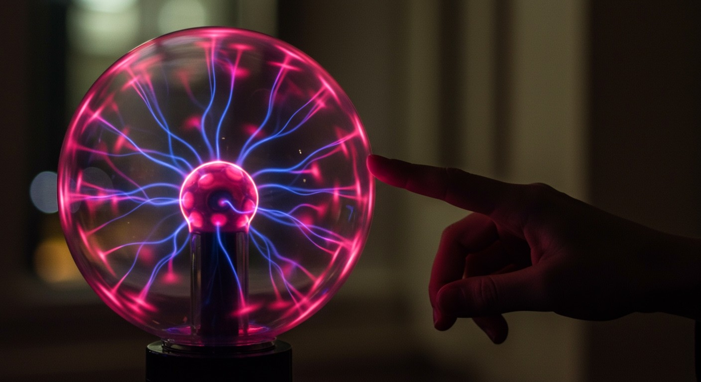A plazmagömb érintése izgalmas elektromos ívet generál.