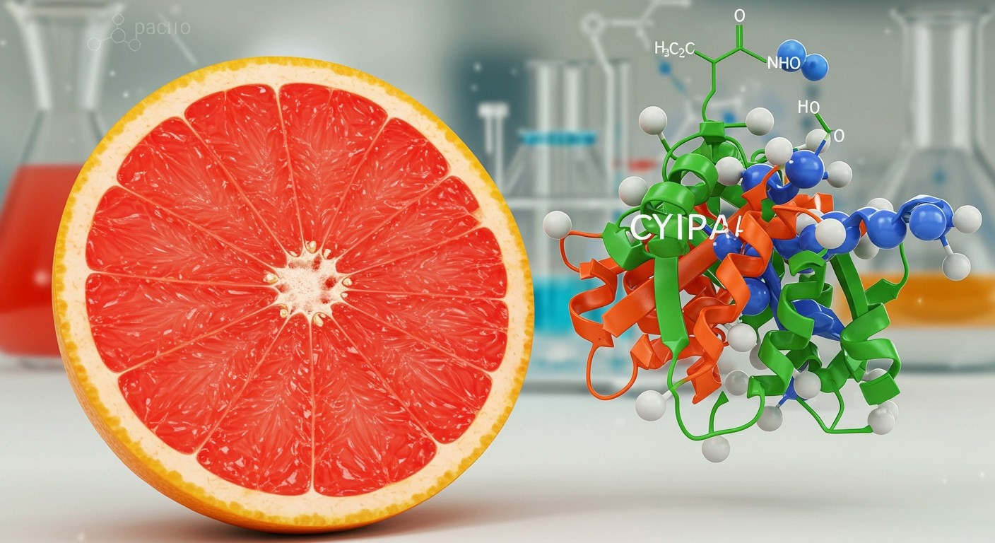 A grapefruit gátolja a CYP3A4 enzimet, fokozva a gyógyszerek hatását.