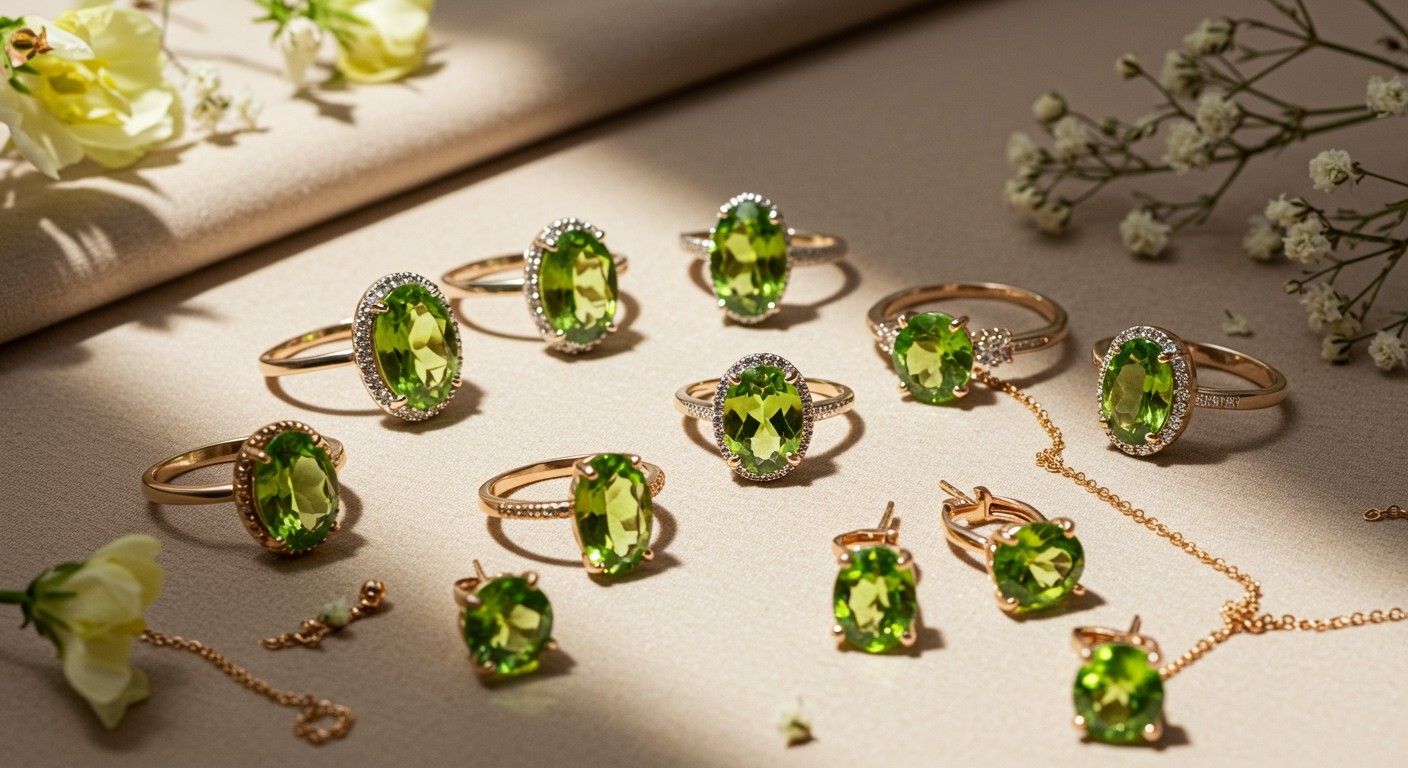 A peridot remekül kombinálható arany és ezüst ékszerekkel.