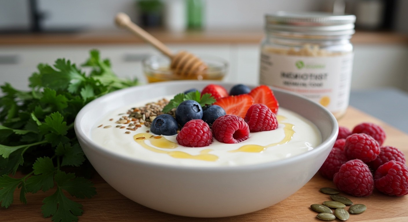 A natúr joghurt probiotikumai támogatják a bélflóra egyensúlyát.