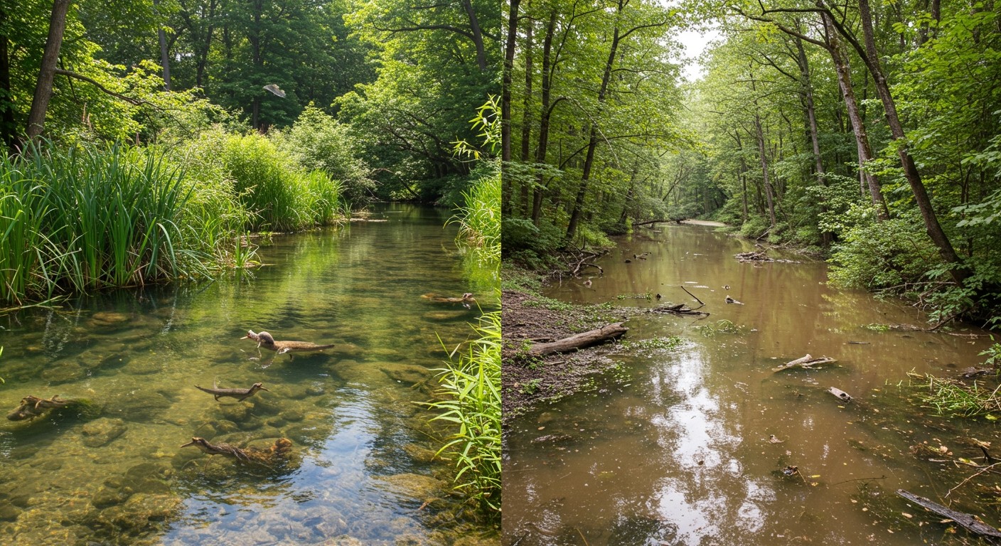 A szennyezés csökkenti a vízi élőlények biodiverzitását.