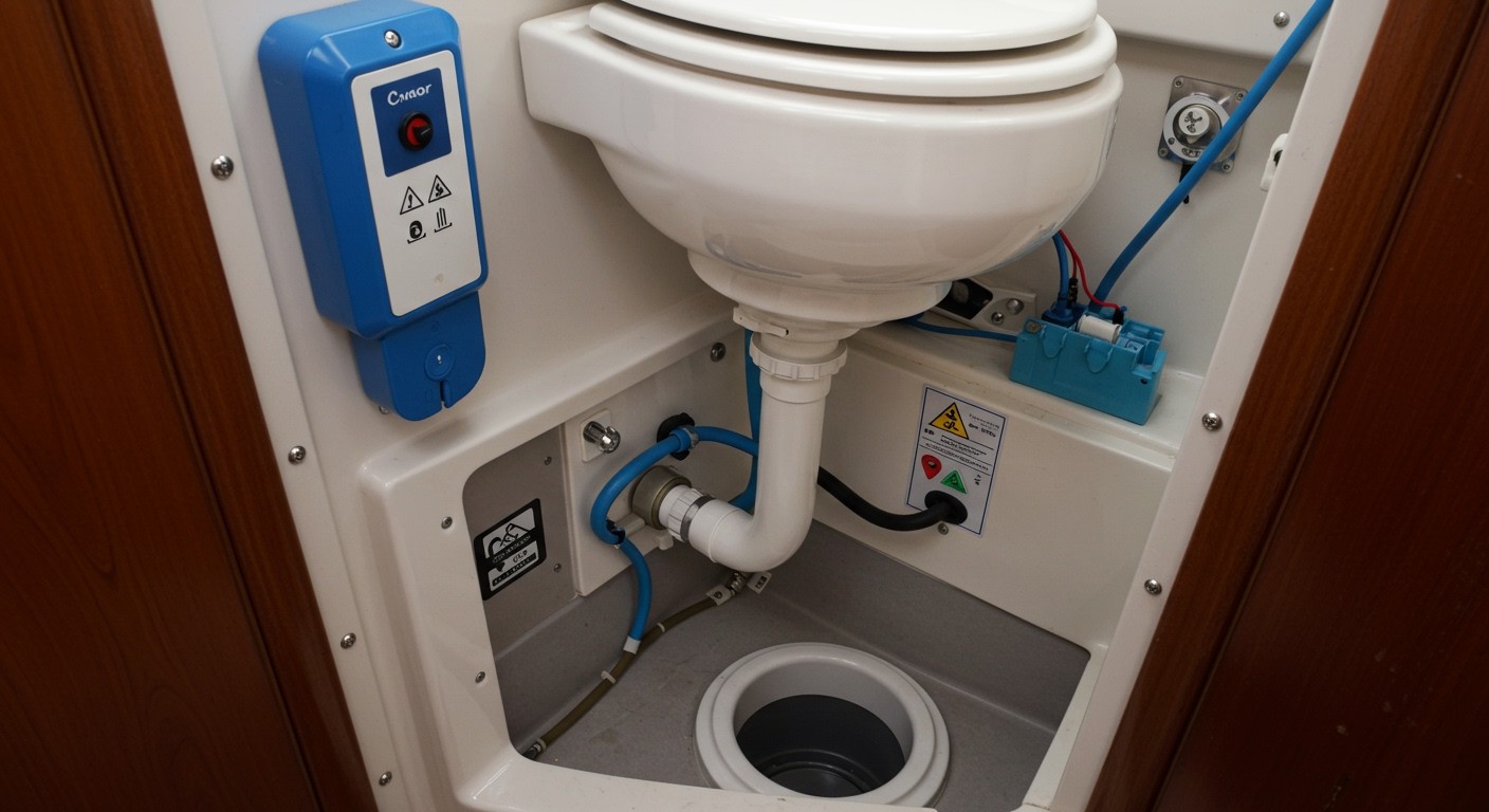Az elektromos hajó WC szivattyúja víz- és szennyvízkezelést végez.