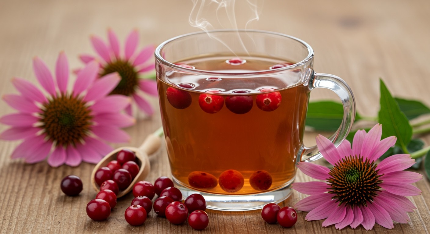 Echinacea és tőzegáfonya tea immunrendszer erősítésére ajánlott.
