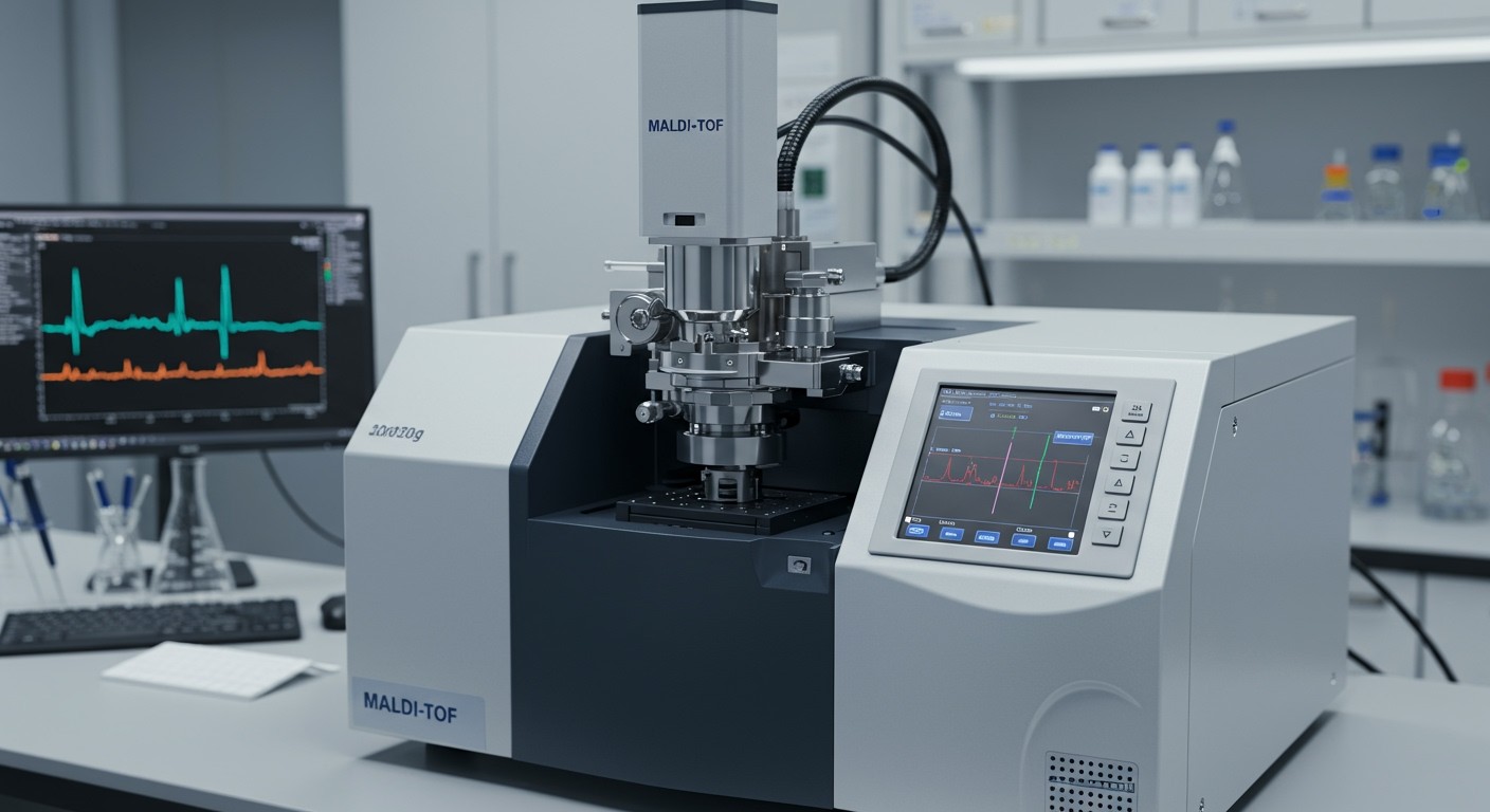 A MALDI-TOF spektrumok elemzése segíti a biomolekulák azonosítását.