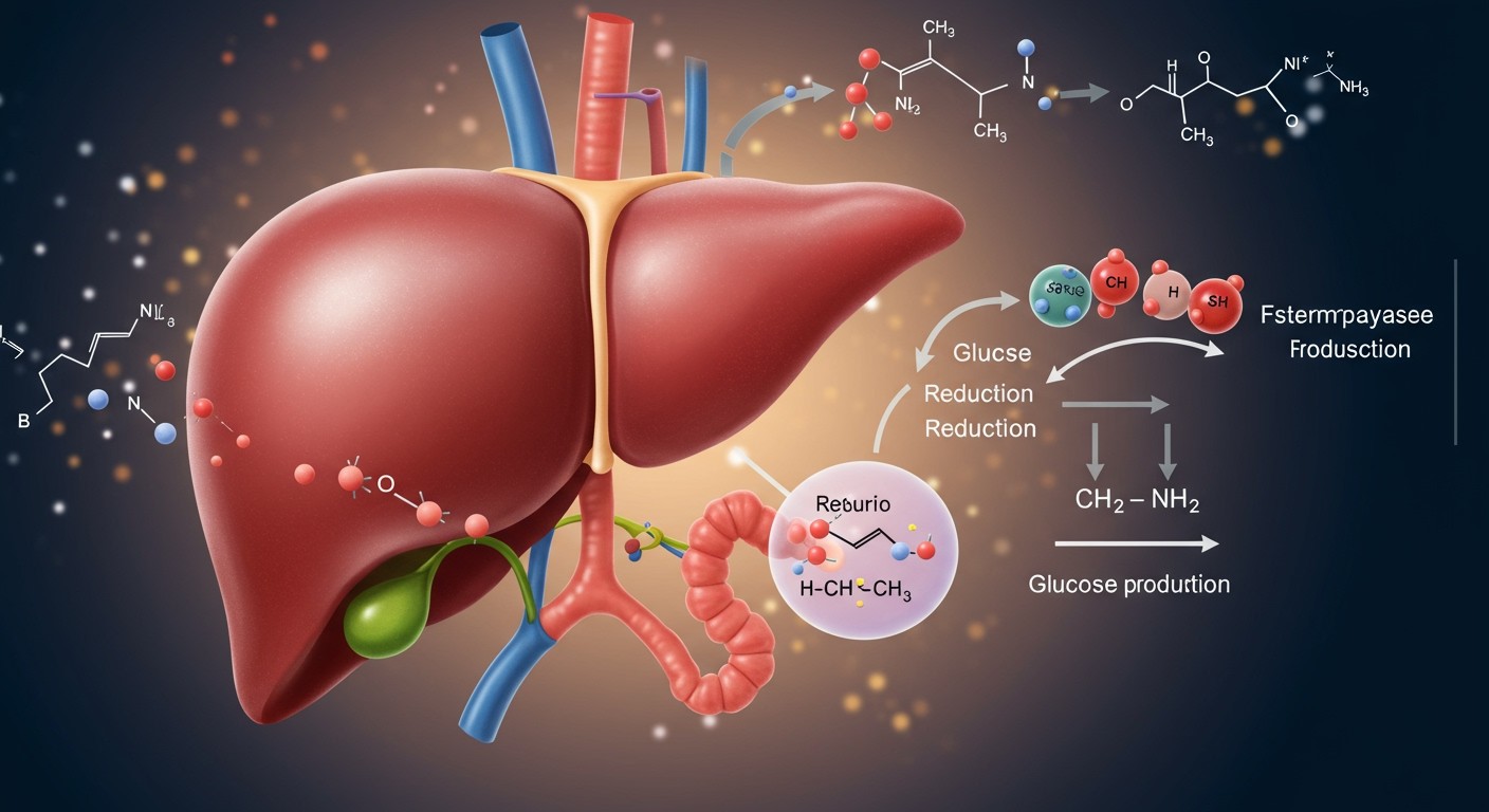 A metformin csökkenti a máj glükóztermelését, fokozva az inzulinérzékenységet.