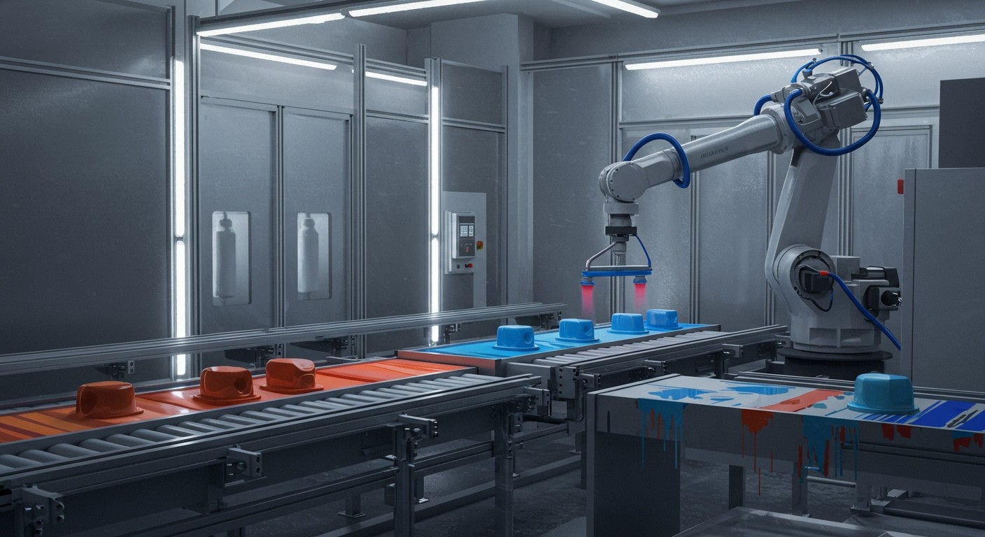 Az elektrosztatikus festés robotizált alkalmazása csökkenti a hulladékot.