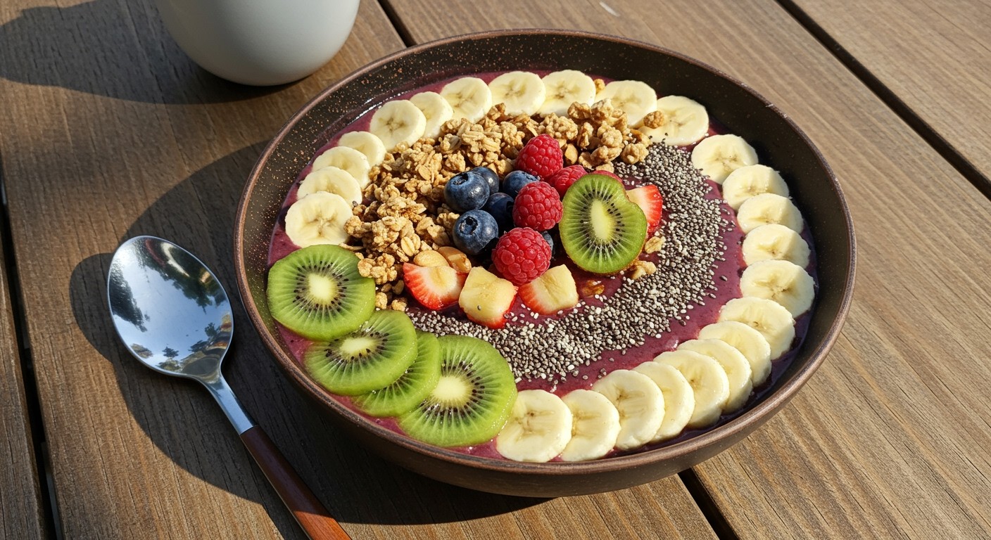 Az acai por smoothie-ba keverése energikus reggelit biztosít.