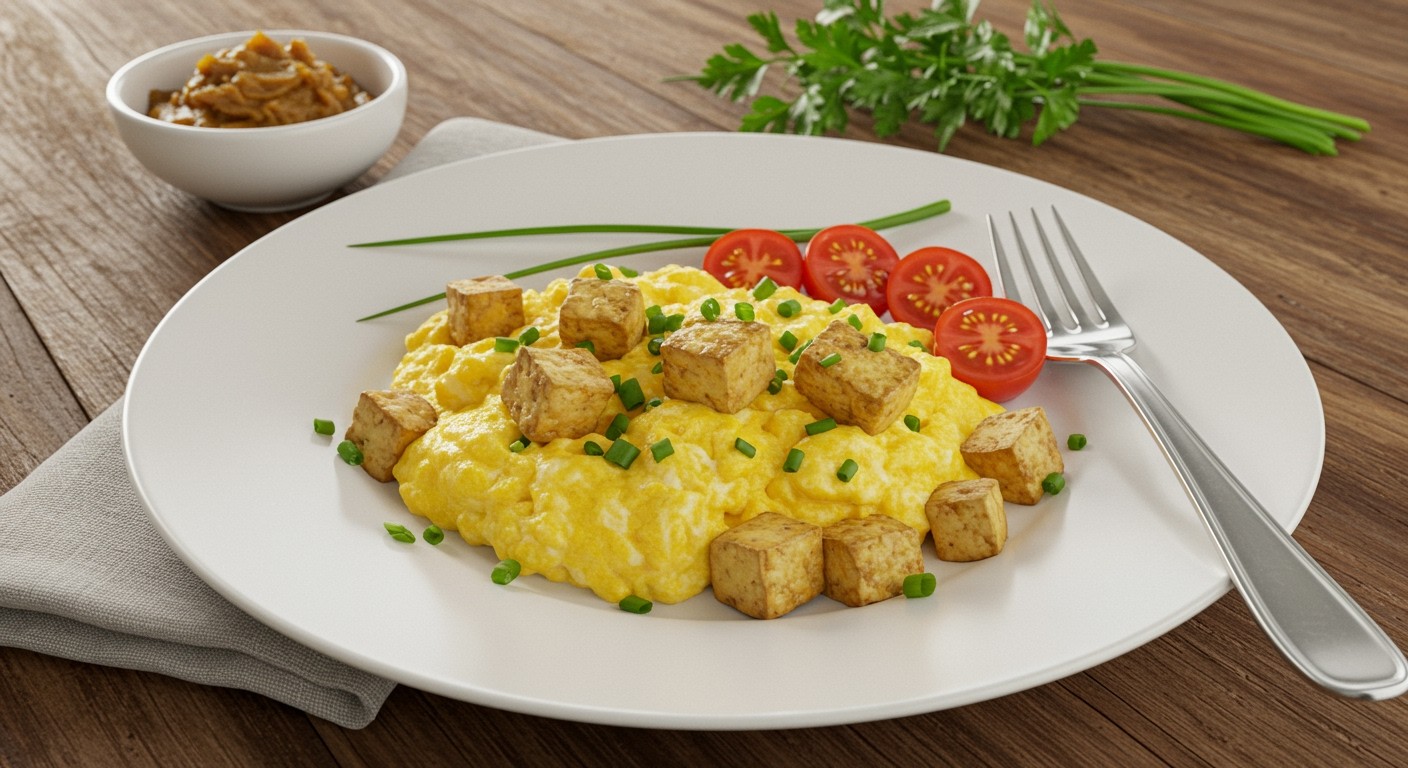 A miso tofu rántotta gazdag fehérjében és ízben.