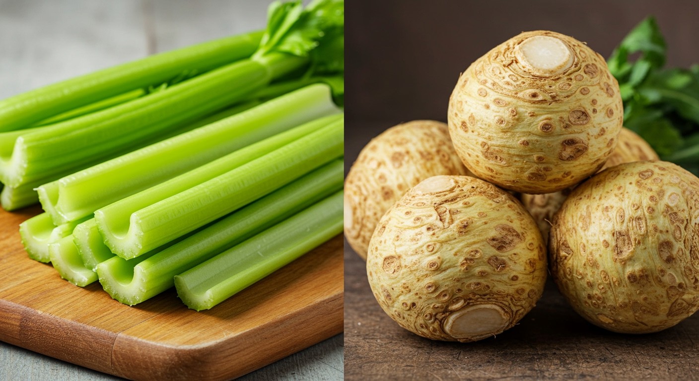 A zellerszár alacsonyabb kalóriát, de több rostot tartalmaz.