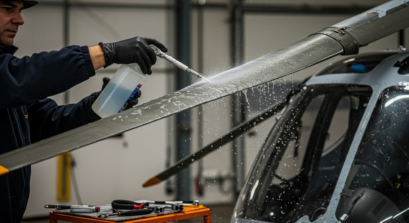 A rotorlapátok jégtelenítése kritikus a helikopter biztonságához.