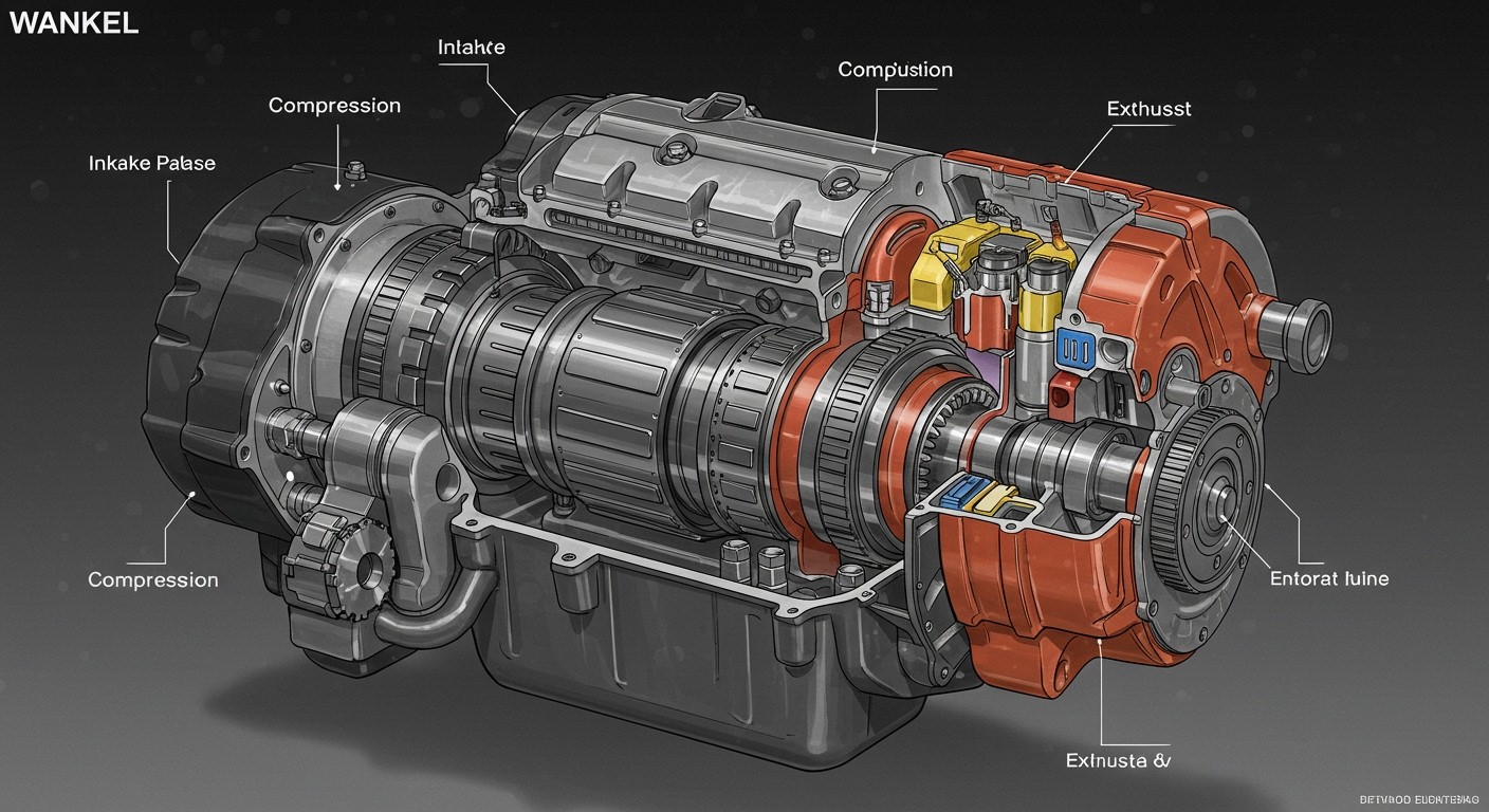 A Wankel-motor három szakaszban működik: szívás, sűrítés, gyújtás.