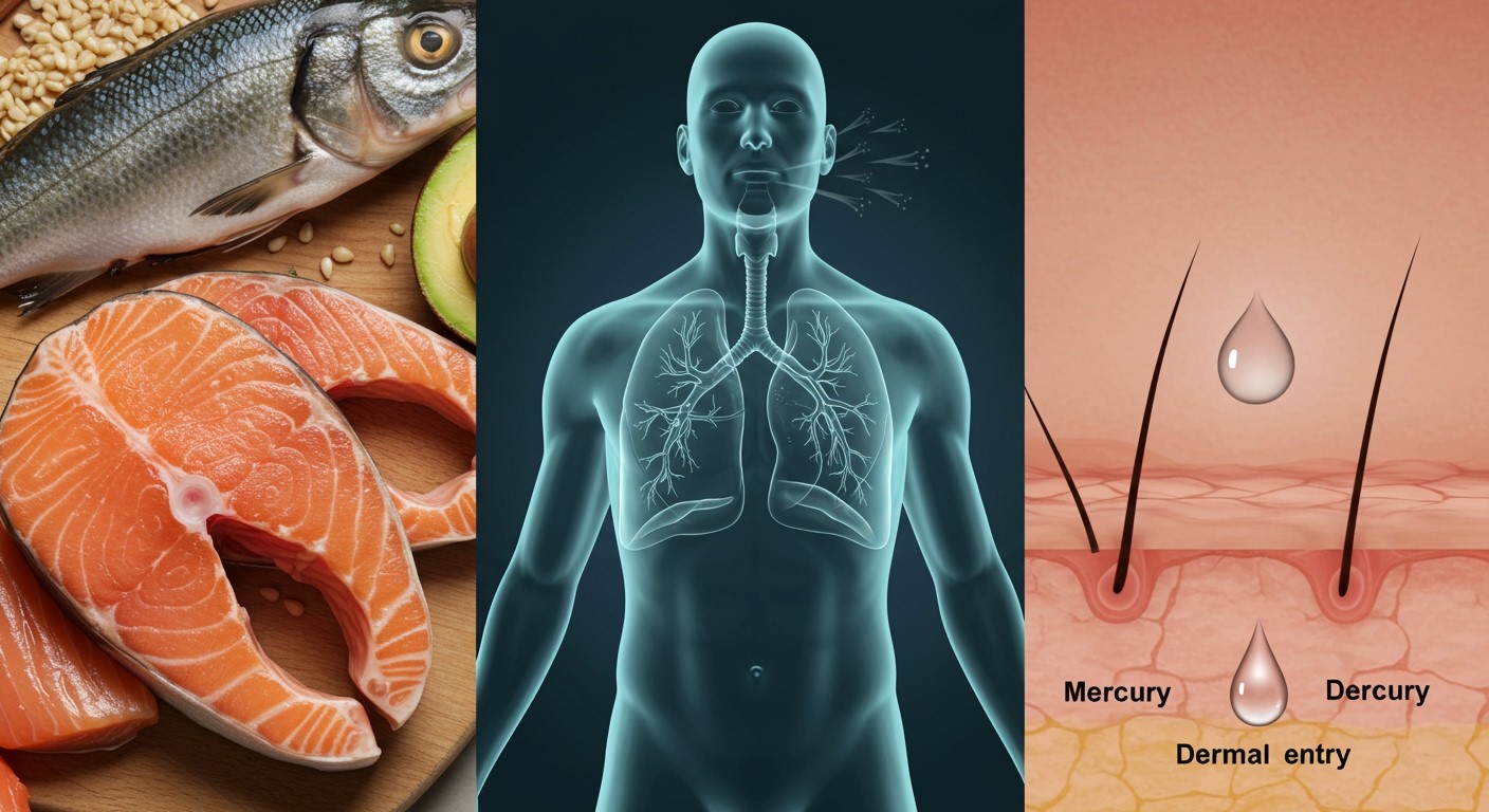 A higany bőrön, táplálékon és légzésen keresztül jut be.