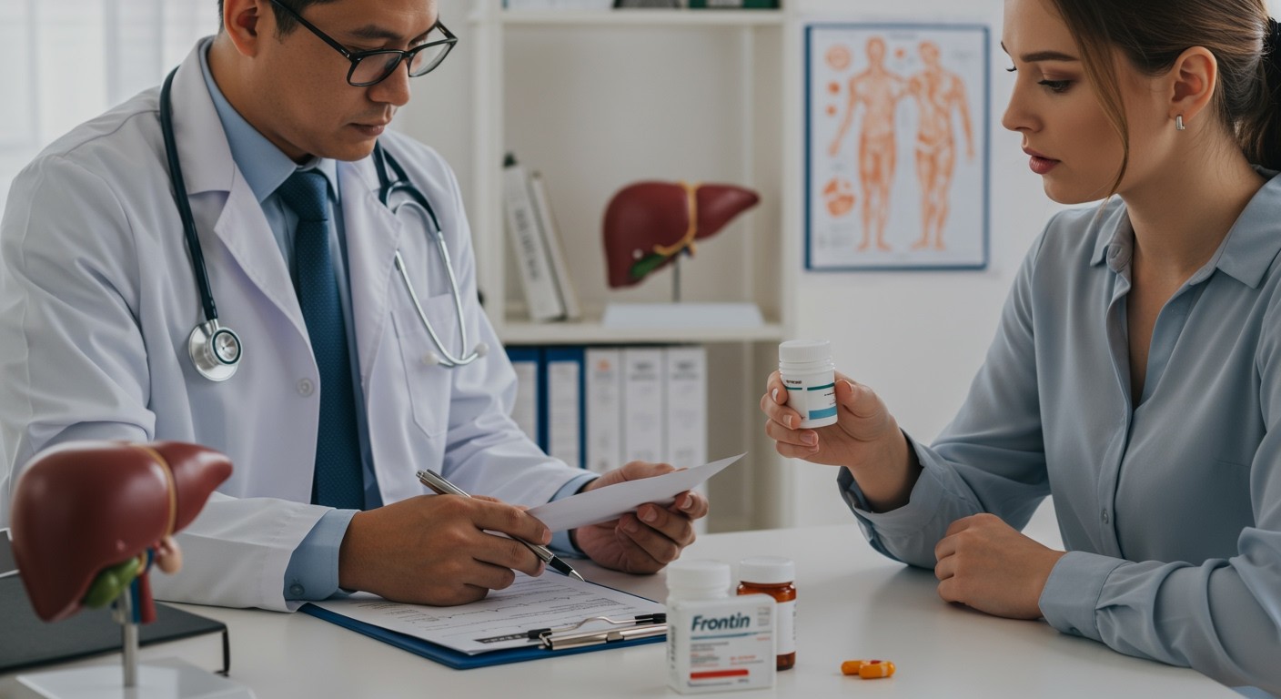 Májproblémák esetén orvosi konzultáció elengedhetetlen Frontin használata mellett.